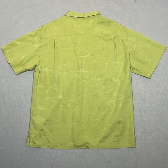 COLUMBIA River‎ Lodge Shirt Men Large Silk Blend Hawaiian Button Up Green Fish - Picture 9 of 10